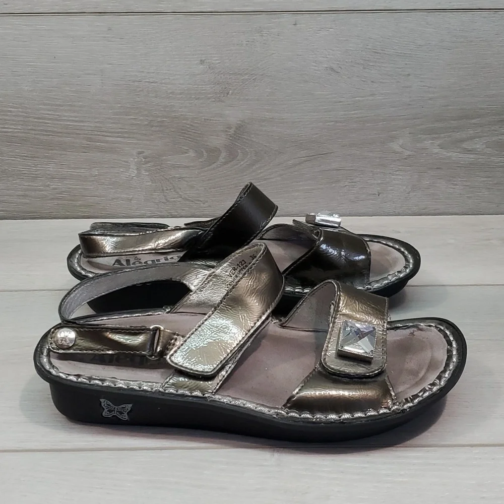 Alegria Women VER-123 Verona Chrome Leather Sandals shoes sz 36/6-6.5